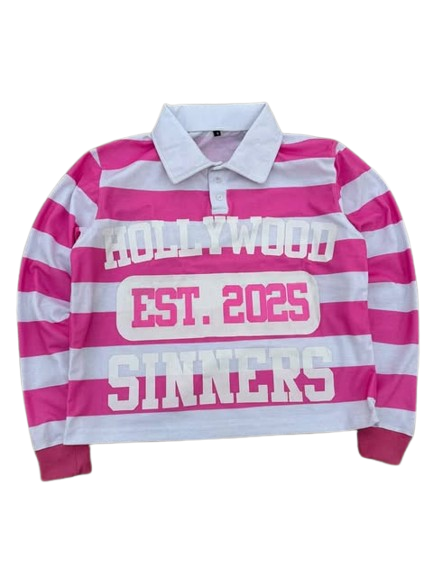 Hollywood Sinners “Est. 2025” Pink Classic Stripe Polo